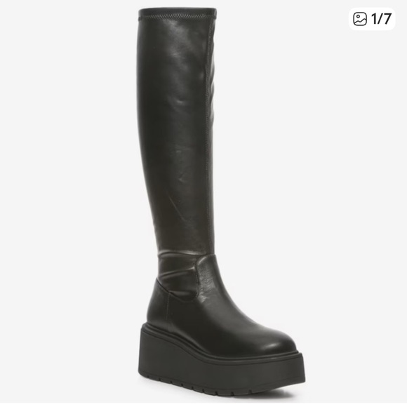 Steve Madden Kizam Black Faux Leather Platform Knee High Boots Size 9 - Picture 4 of 13